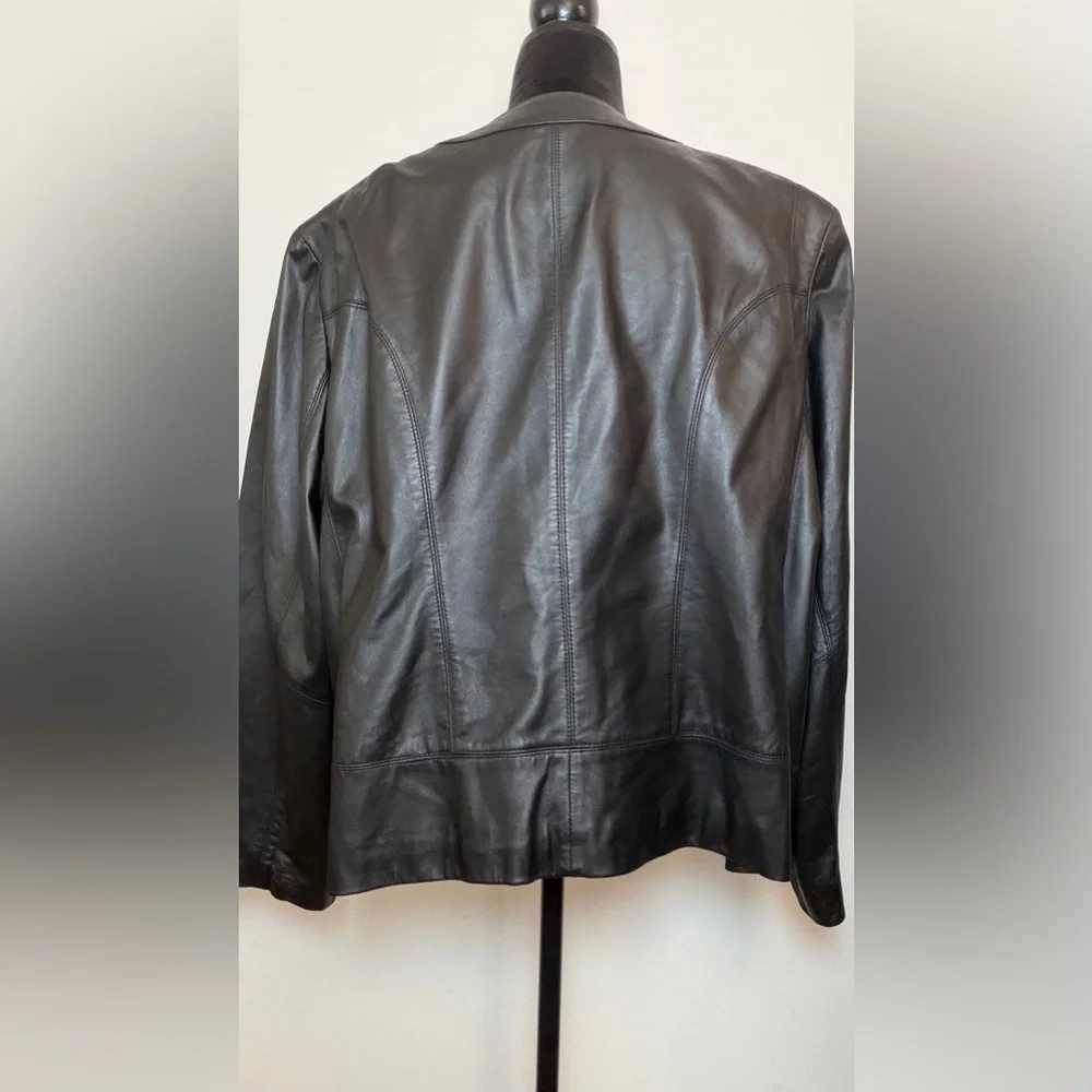 Jones New York Genuine Leather Jacket Black Zip Front Plus Size 3X - Picture 4 of 7